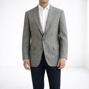 Vintage Bill Blass Glen Plaid Blazer 40R Gray Sport Coat USA Made Mens